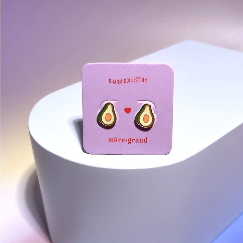 mure+grand gold plated sterling Avocado Enamel Charm Stud Earrings